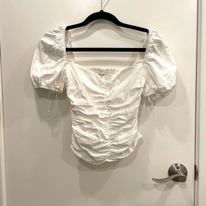 Reformation white cap sleeve ruched top size 0. Worn once